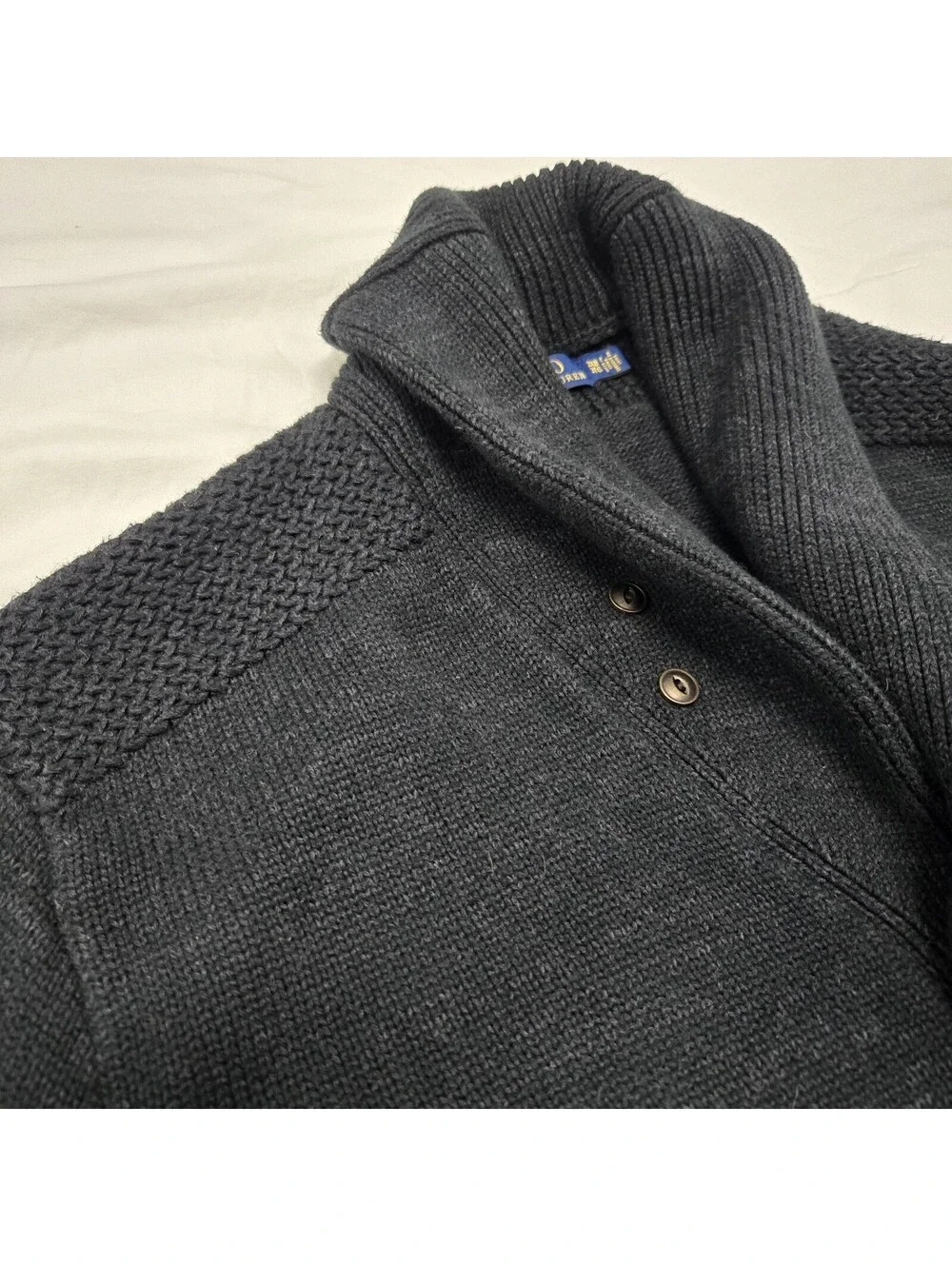 Sz 3XB Polo Ralph Lauren Cardigan Black 100% Cotton Button Up Shawl Sweater EUC